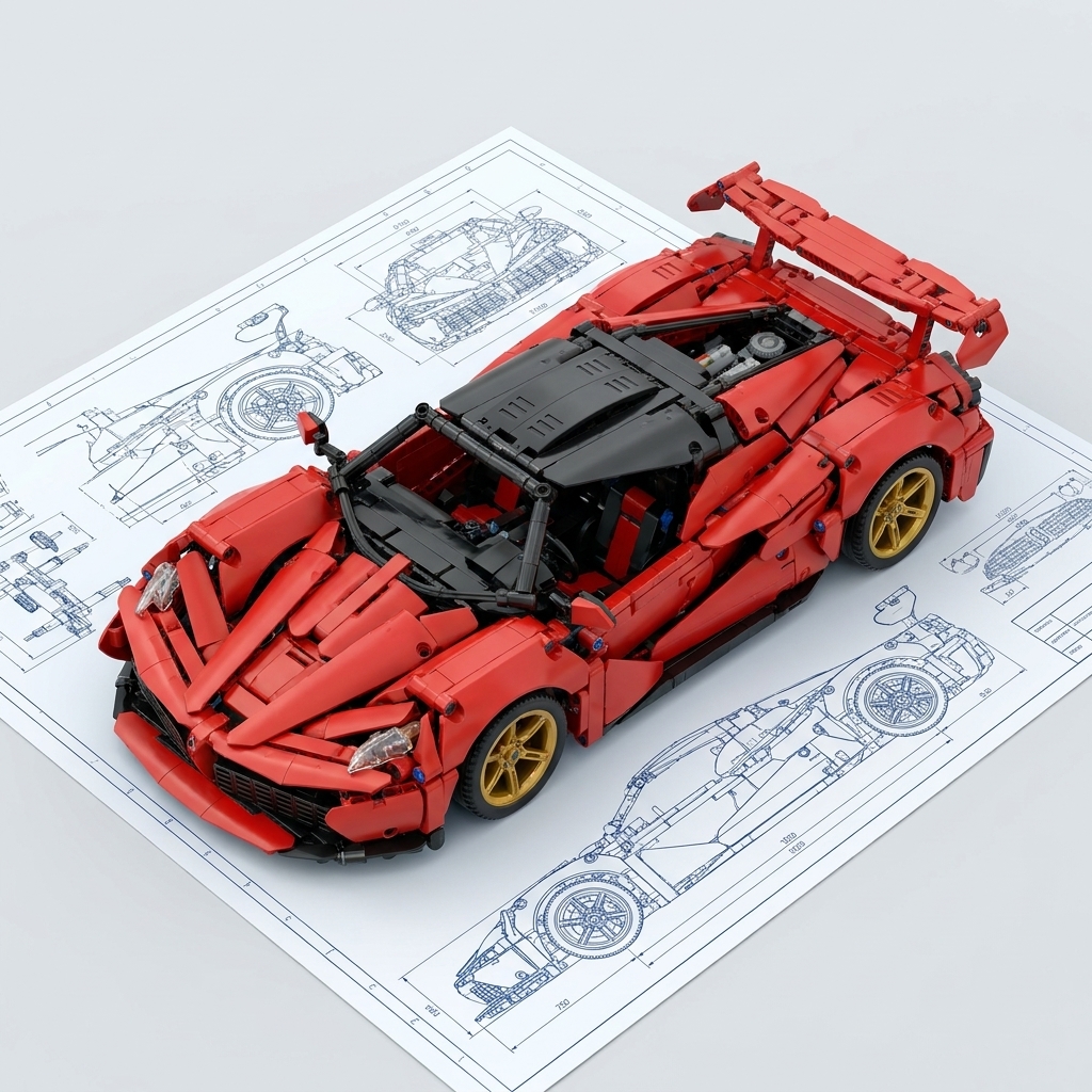 Đồ Chơi Mô Hình Lắp Ráp Siêu Xe Ô Tô Ferrari Đỏ 1:14 (1388 Mảnh) - Ảnh 5