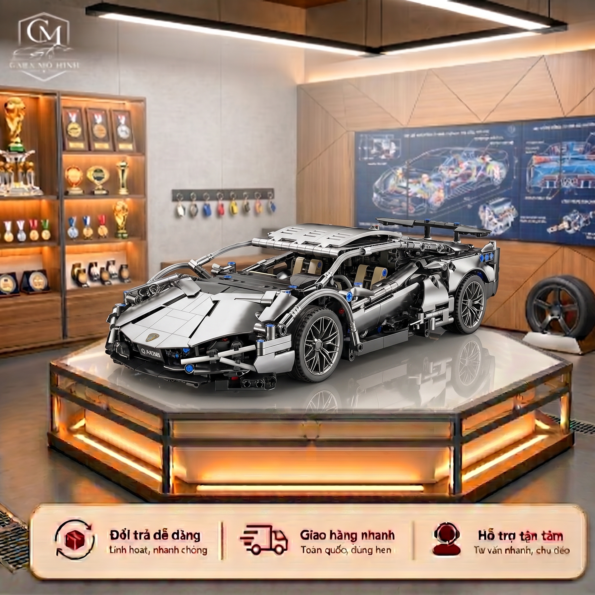 Mô Hình Lắp Ráp Siêu Xe Ô Tô Lambo Xám Titan 1:14 (1280 Mảnh)