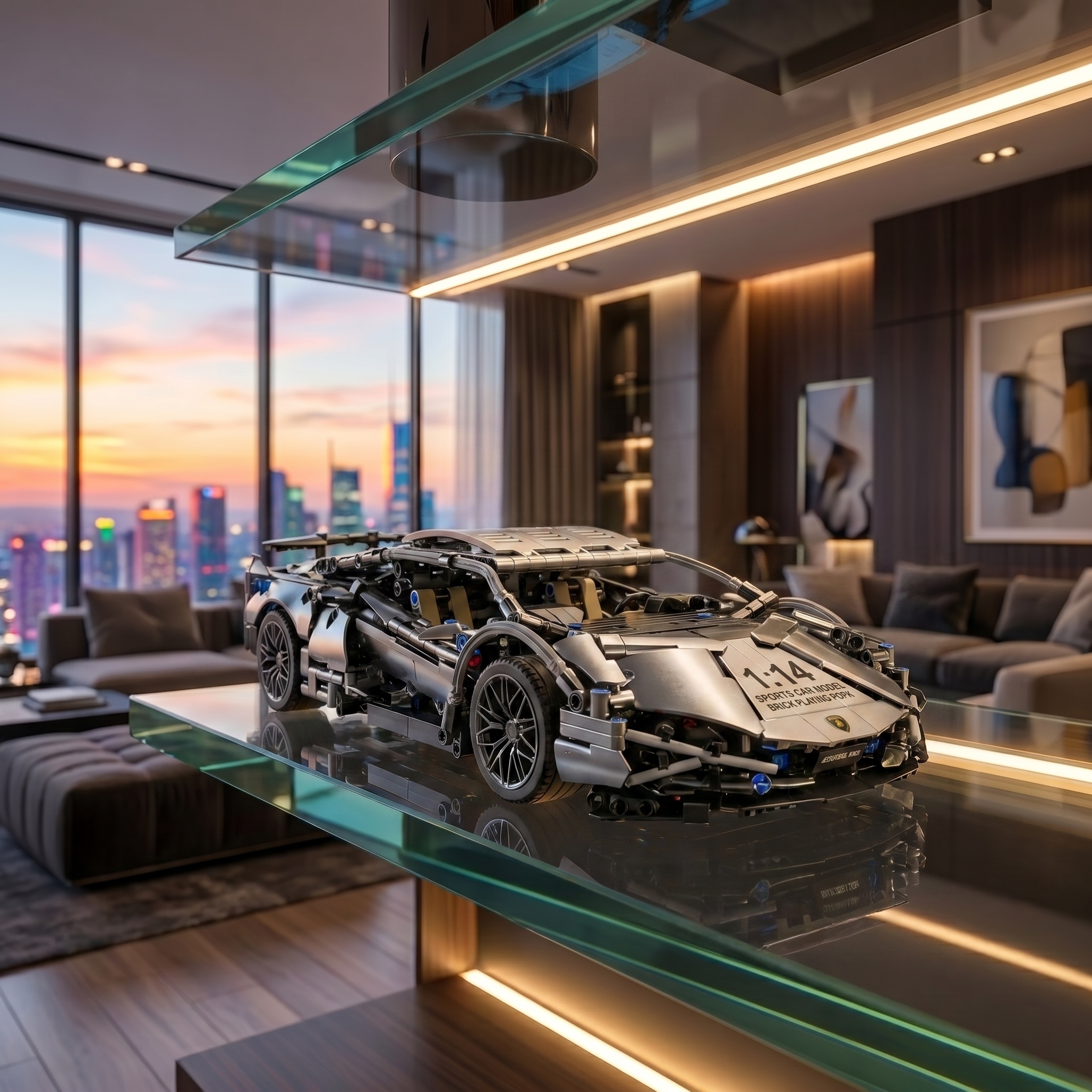 Mô Hình Lắp Ráp Siêu Xe Ô Tô Lambo Xám Titan 1:14 (1280 Mảnh) - Ảnh 2