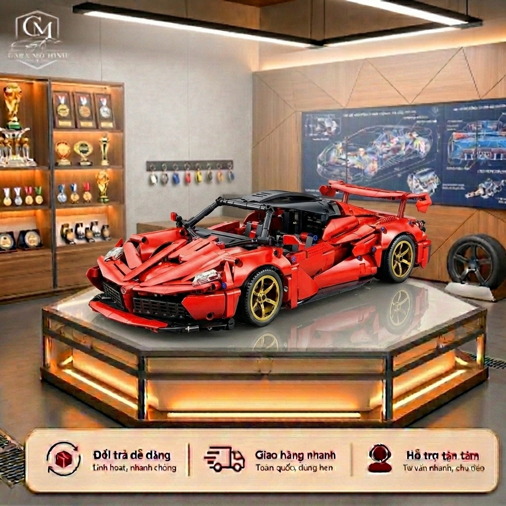 Đồ Chơi Mô Hình Lắp Ráp Siêu Xe Ô Tô Ferrari Đỏ 1:14 (1388 Mảnh)